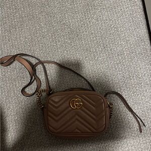 Gucci Brown GG Marmont Chevron Crossbody Bag